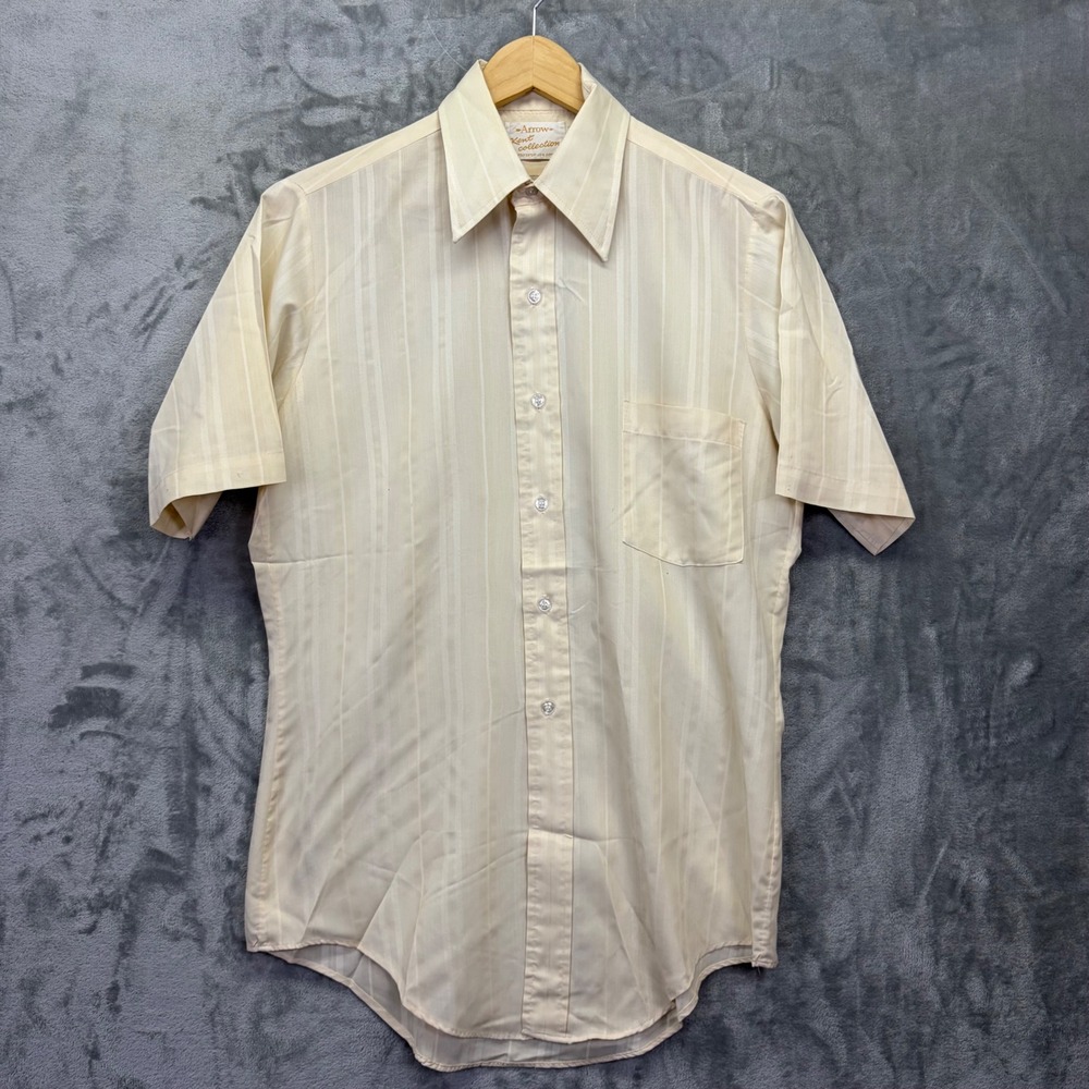 Vintage 70's Arrow Kent Mens Jacquard Stripped Short‎ Sleeve Button Up Shirt